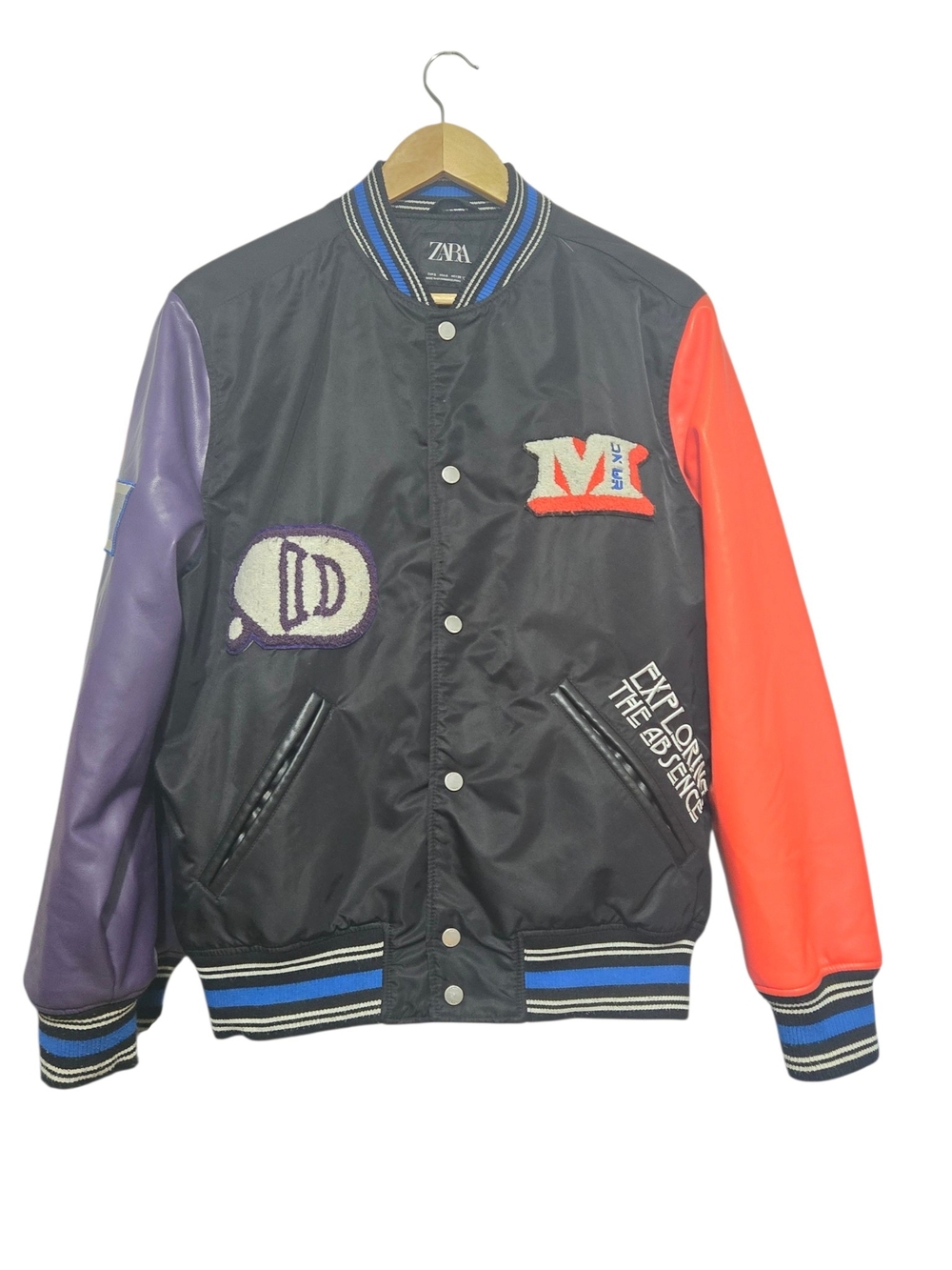 ZARA Exploring The Absence Never Break Varsity Bomber Jacket Size Small Mens